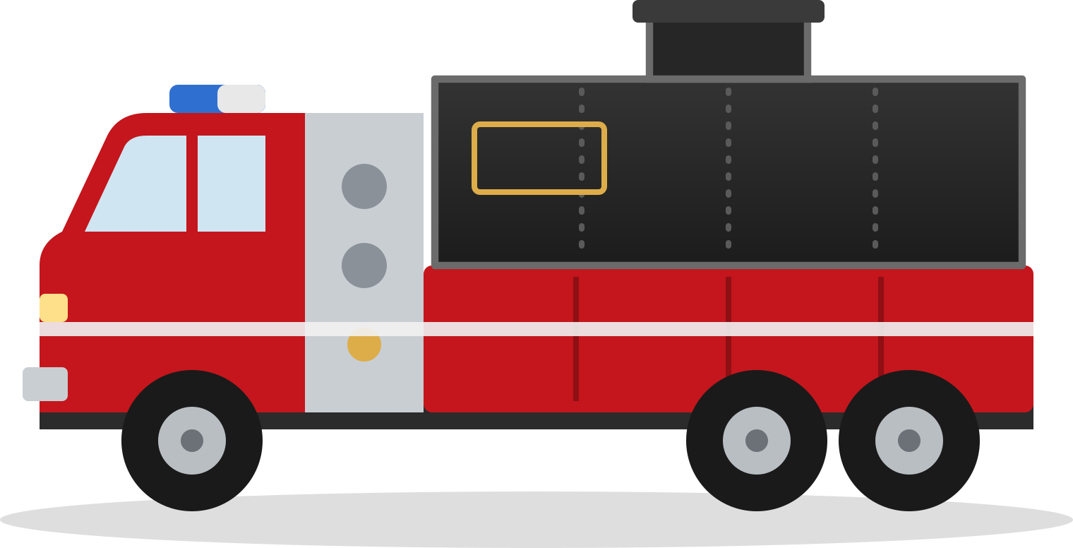 Illustration of a fire pumper carrying a black polypropylene water tank